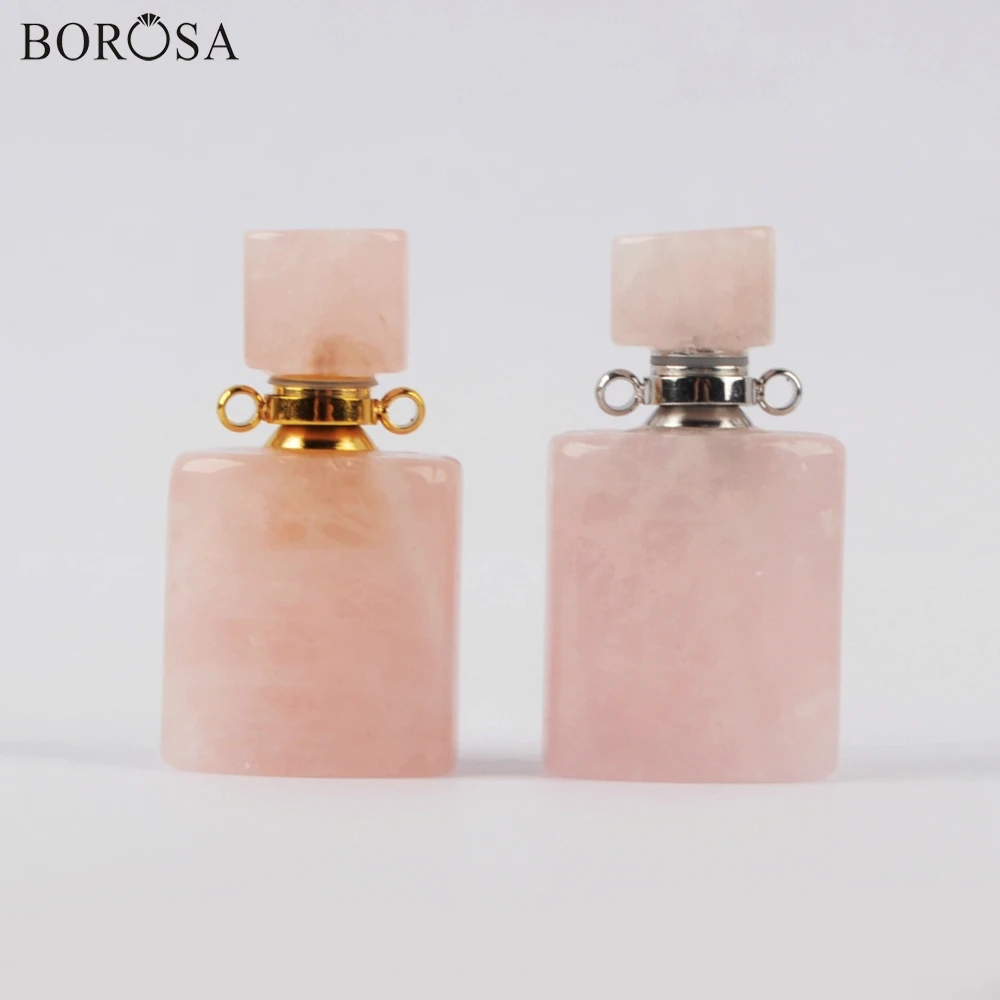 BOROSA Stone Perfume Bottle Pendant 3Pcs Amethysts Rose Quartzs Gems Essential Oil Bottle Connector for Necklace Wholesale Gift