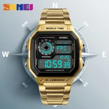 SKMEI уличные спортивные часы мужские модные цифровые 5 м водонепроницаемые компасы Фитнес наручные часы из нержавеющей стали с регулируемым ремешком простые часы