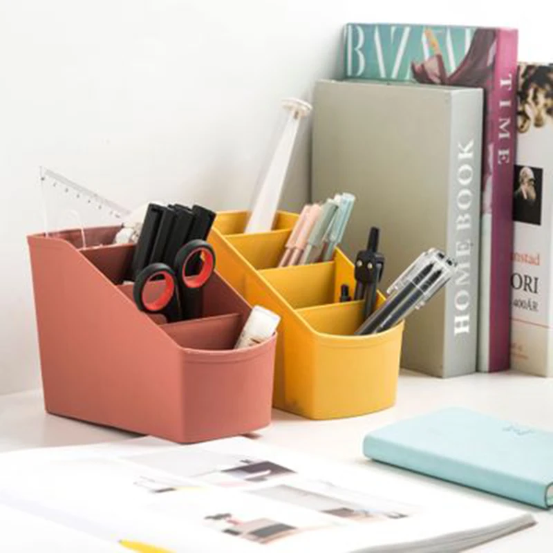 

4 Grids Plastic Desk Storage Office Organizer pen pencil Box Case Cosmetic Organizer Holder 1PC