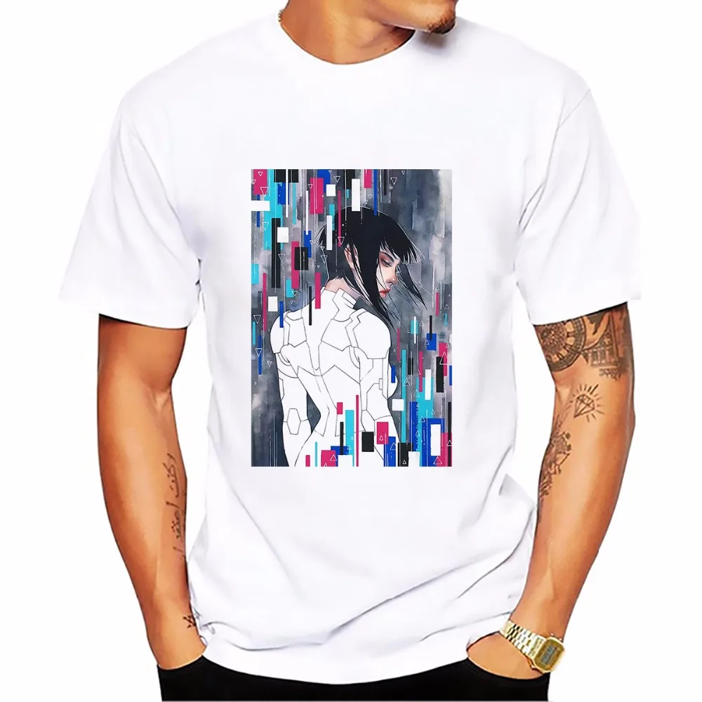 

men Breathable tshirt man Short Sleeve Plus Size T-shirt homme Ghost in the shell Scarlett Johansson Motoko Major t shirt