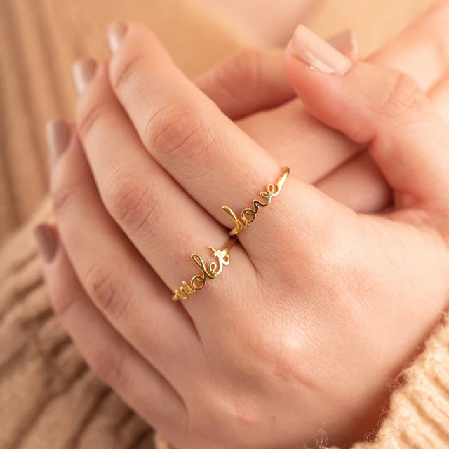 Stackable Name Ring in Gold | memi Jewellery