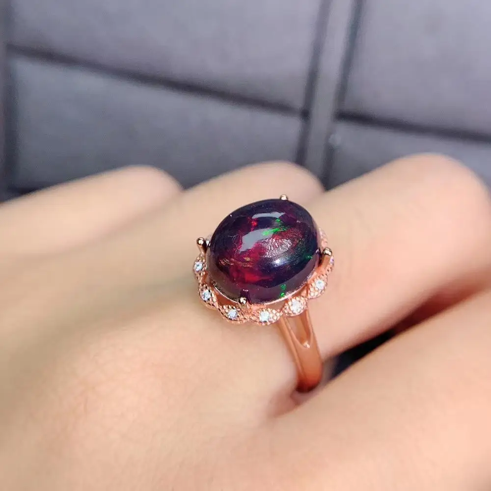100 Real And Natural Black Opal Ring 925 Sterling Silver For Man Or For Woman Big Stone 10 12mm Rings Aliexpress