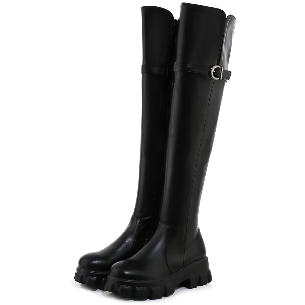 lapolaka new arrivals hot sale platform zip up shoes women boots female buckle decoration plus size 32-46 knee high boots woman