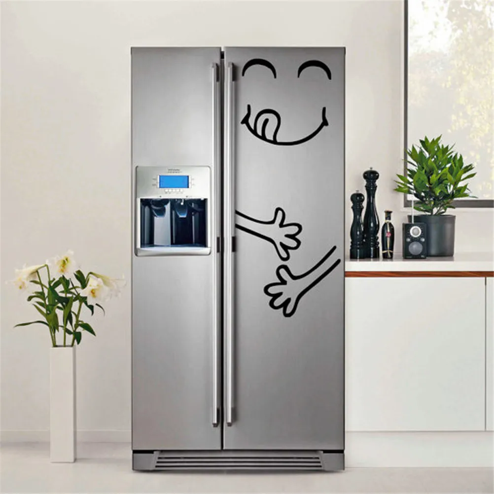 1 PC Cute Sticker Fridge Happy Delicious Face Kitchen Fridge Wall Refrigerator Vinyl Stickers Art Wall Decal Home Decor