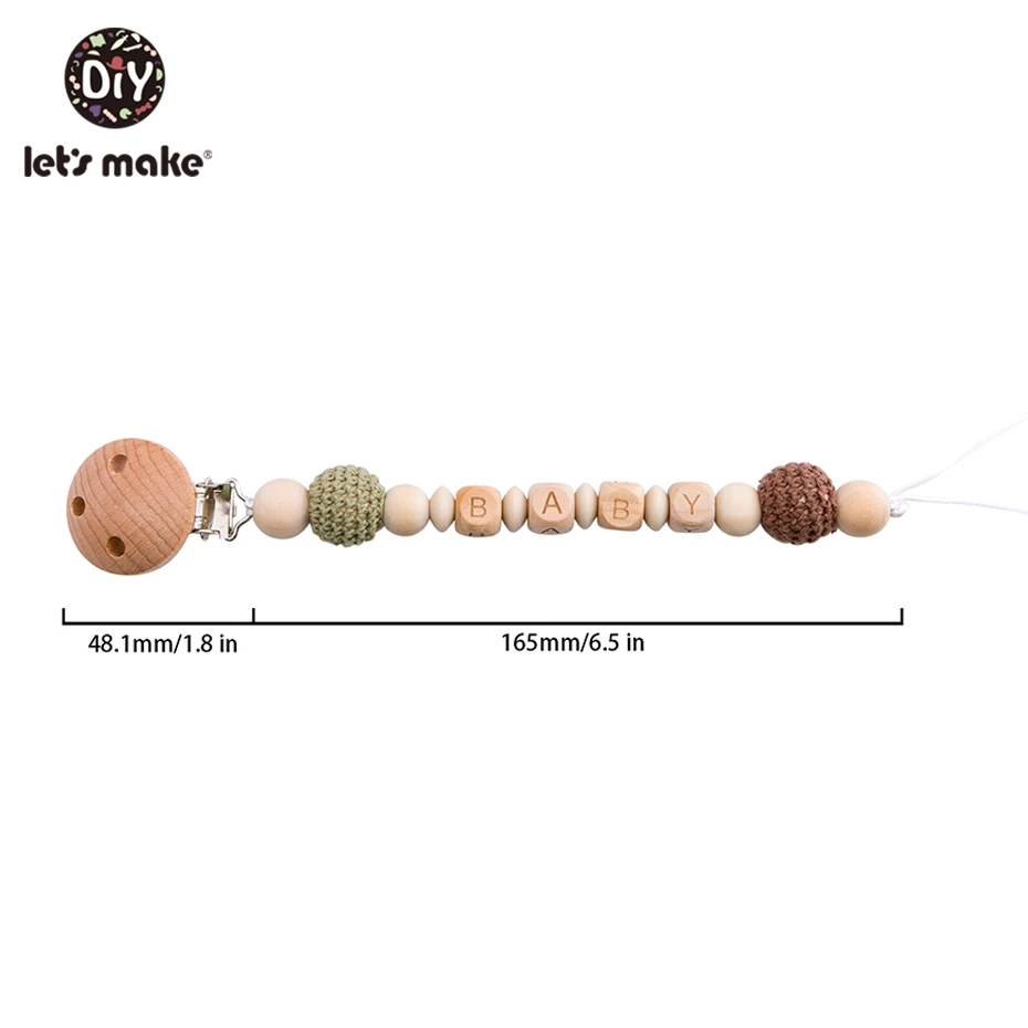 Let's Make Food Grade Silicone Wooden Teether Baby Pacifier Chain Pram Crib DIY Customized Soother Baby Teether Rattle Set Toys