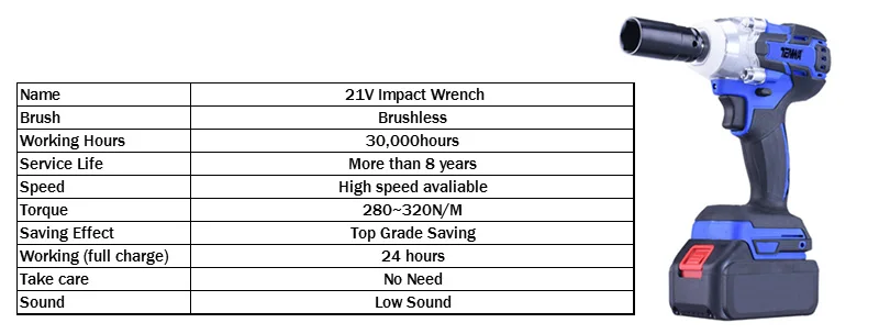 TENWA 320N. m Крутящий момент перезаряжаемая дополнительная батарея Avaliable 21V ударный ключ бесщеточный беспроводной электрический ключ электроинструмент