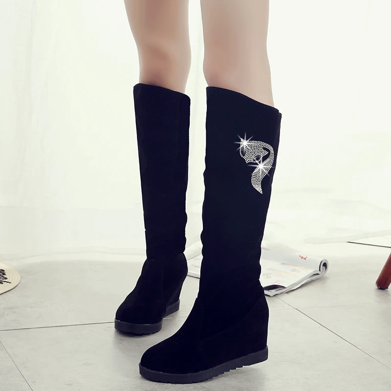 

Winter Boots Women Shoes Woman Boots Knee high Boots 2019 Winter New Rhinestone Decoration Wild Plus Velvet Thick Snow Boots