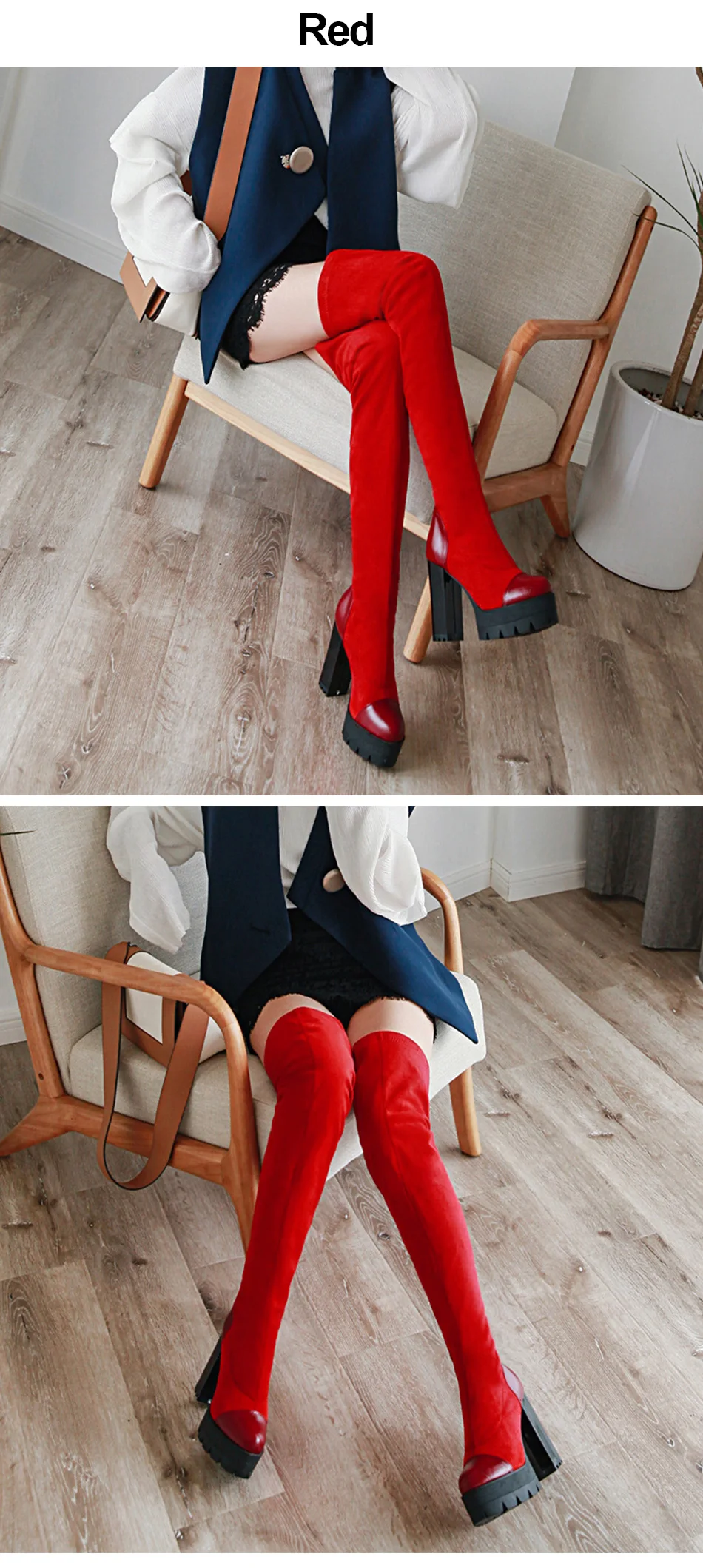 Gdgydh/модные женские зимние сапоги до бедра Замшевые женские сапоги выше колена на высоком каблуке из флока; Цвет черный, красный; высокие сапоги Elatic