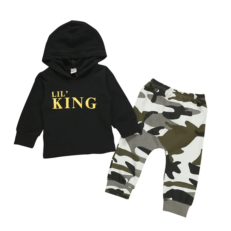 USA Casual Toddler Baby Kids Boy Camo Hooded Tops Pants 2Pcs Outfits Set Clothes