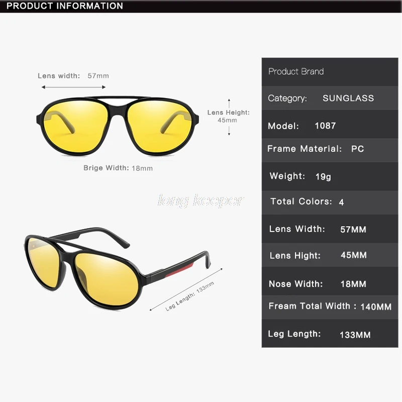 Longkeeper Night Vision Sunglasses Men Women Oversized Polarized Glasses Fashion Yellow Lens Eyewear Driver Anti-glare Goggles