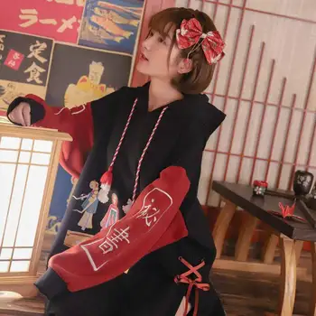 

Winter Women Japan Long Hoodies Japanese Harajuku Fashion Female Sweatshirt Kawaii Gothic Tops Cute Embroidery Hoodie Females