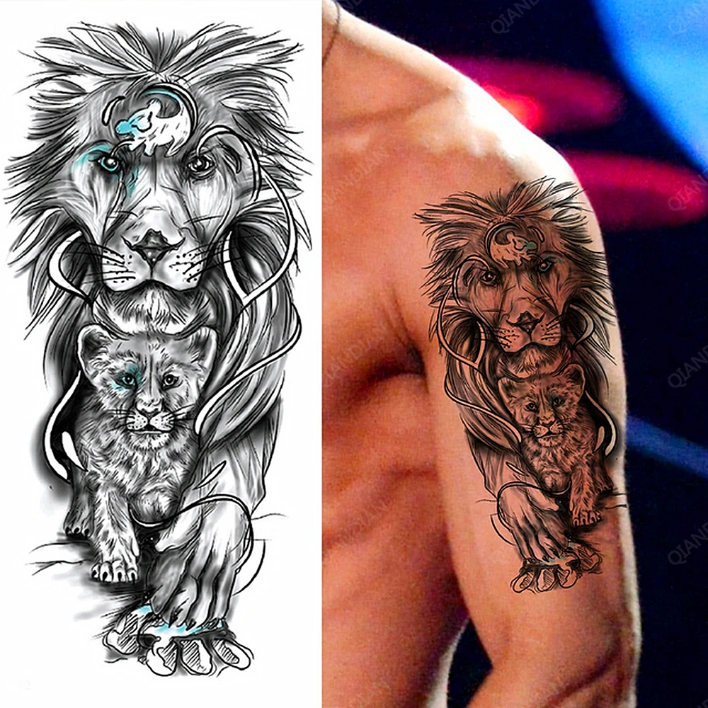 Tatouage Tete De Lion Dos Homme Tatouages Temporaires Imperméables Lion Homme 1 Pièce Faux Autocollants  Bras Main Cool Grand Croquis Personnalisé - Temporaire Tatouages -  AliExpress
