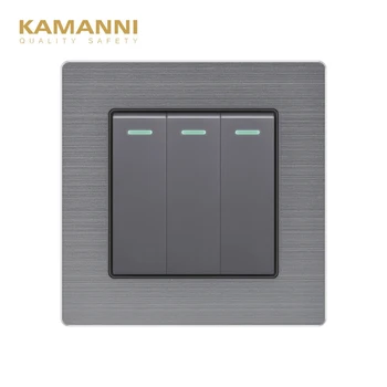 

KAMANNI Luxury 3 Gang 2 way light Switches Aluminum Alloy Surface recessed switch Wall Light Switch with Indicator Light AC 220V
