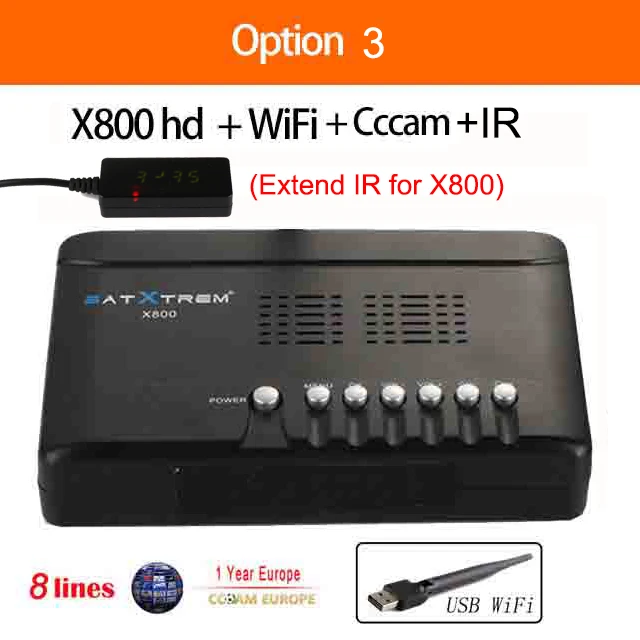Satxtrem X800 HD 1080P DVB-S2 цифровой спутниковый ресивер тюнер DVB S2 сосуд с USB WiFi приемник Dollby AC3 Cam Испания - Цвет: X800 n wifi cccam IR