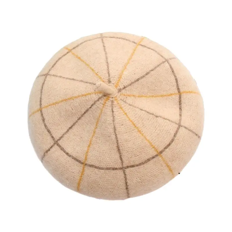 Beige Женский Зимний берет из искусственной шерсти, клетчатая шапка с рисунком тыквы - Цвет: Beige