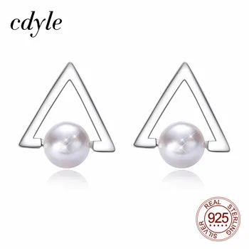 

Cdyle Fashion Simple 925 Sterling Silver Geometric Hollow Triangle Stud Earrings Office Career Women Pearl Earrings Jewelry