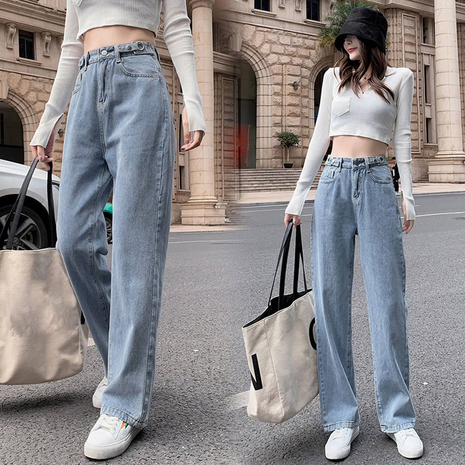 Штаны Women's Casual Fashion Pants High Waist Distressed Straight Button Denim Jeans Vintage Trouser Pantalones De Mujer S-2xl 2