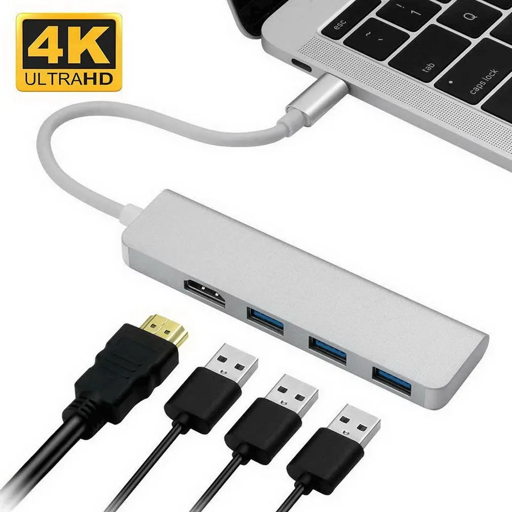 USB-C концентратор type-C адаптер для HDMI 3 USB 3,0, портативный алюминиевый USB C Ключ