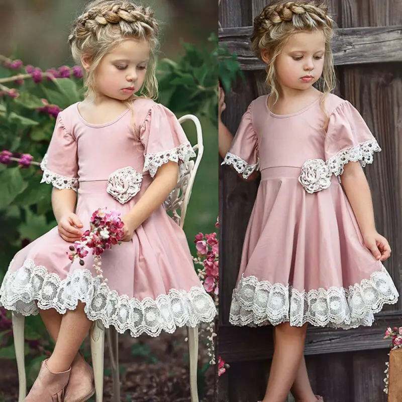 New Fashion Princess Kids Baby Girls Dress Lace Floral Party Dress Easter Casual Dresses
