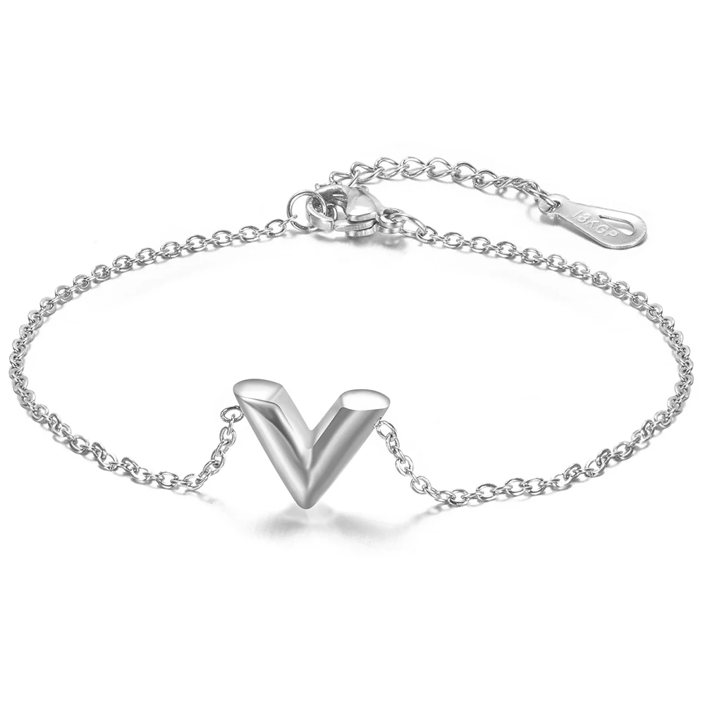 Letter V Bracelets Women Adjustable Initial Bangle Wedding Gift Chain Bracelets Stainless Steel