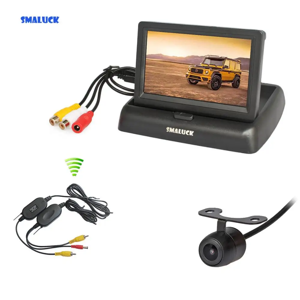 

SMALUCK Wireless 4.3 Inch Foldable Rear View Monitor Car Monitor Reversing Camera Car Camera Kit Back Up Parking Accessories