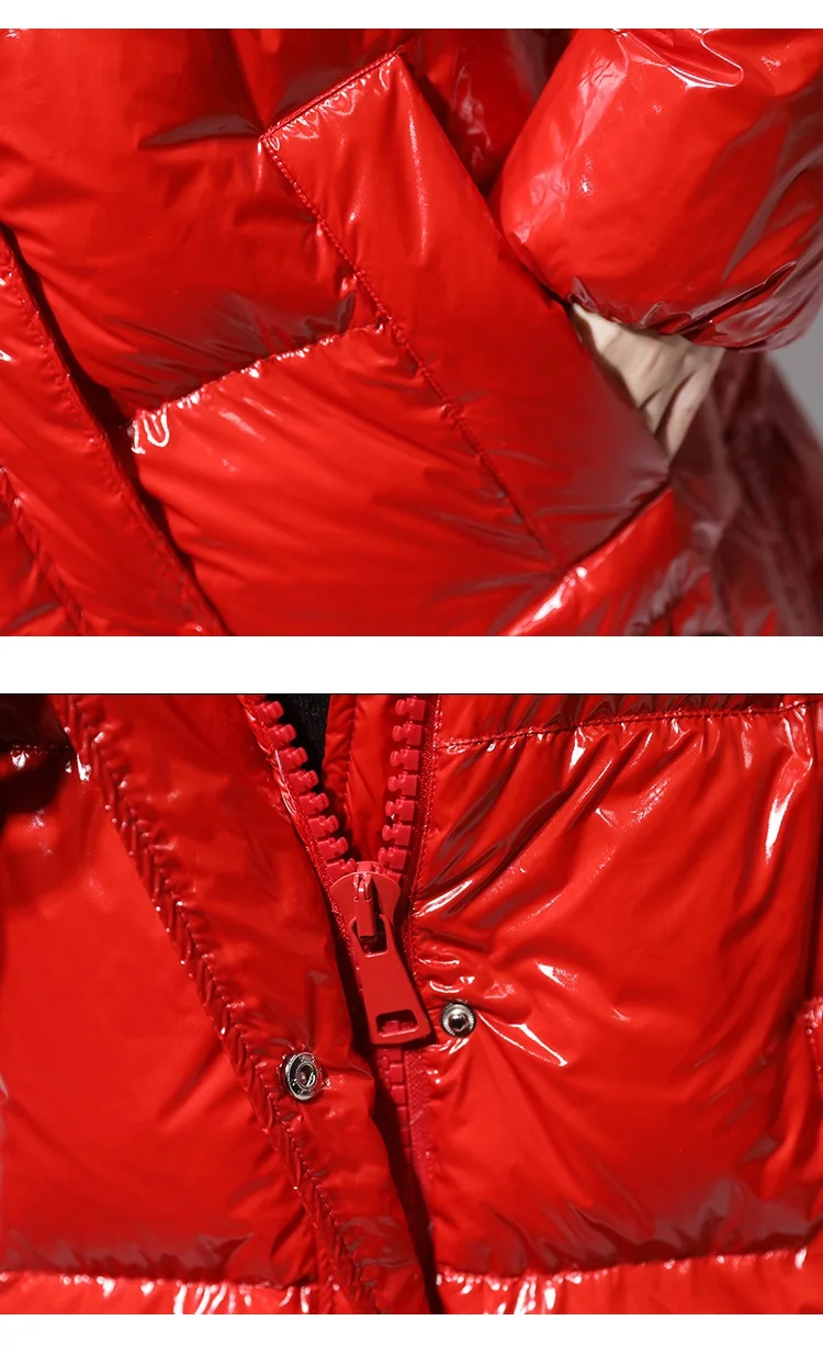High quality Glossy Down Parkas Coat Winter Jacket Womens Warm Hooded Down Jacket Red/Black Glossy Winter White Duck Down Coats