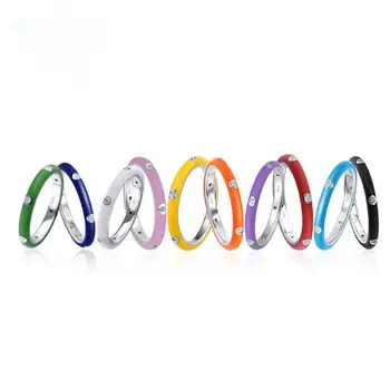 

NPKDS Simple Style Jewelry Colorful Rainbow CZ Eternity Stackable Ring Circle Enamel Tail Ring Wedding Band Gift