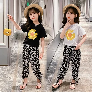 

Summer Style Girls Clothing Suit Children's Flowere T-Shirt & Pants 2Pcs Sets Girls Clothes Kids Outfits 4 6 8 10 12 Years