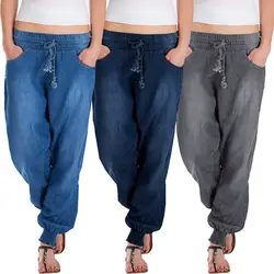 Женские Модные свободные эластичные талии большие размеры индивидуальные джинсы дикие шаровары брюки