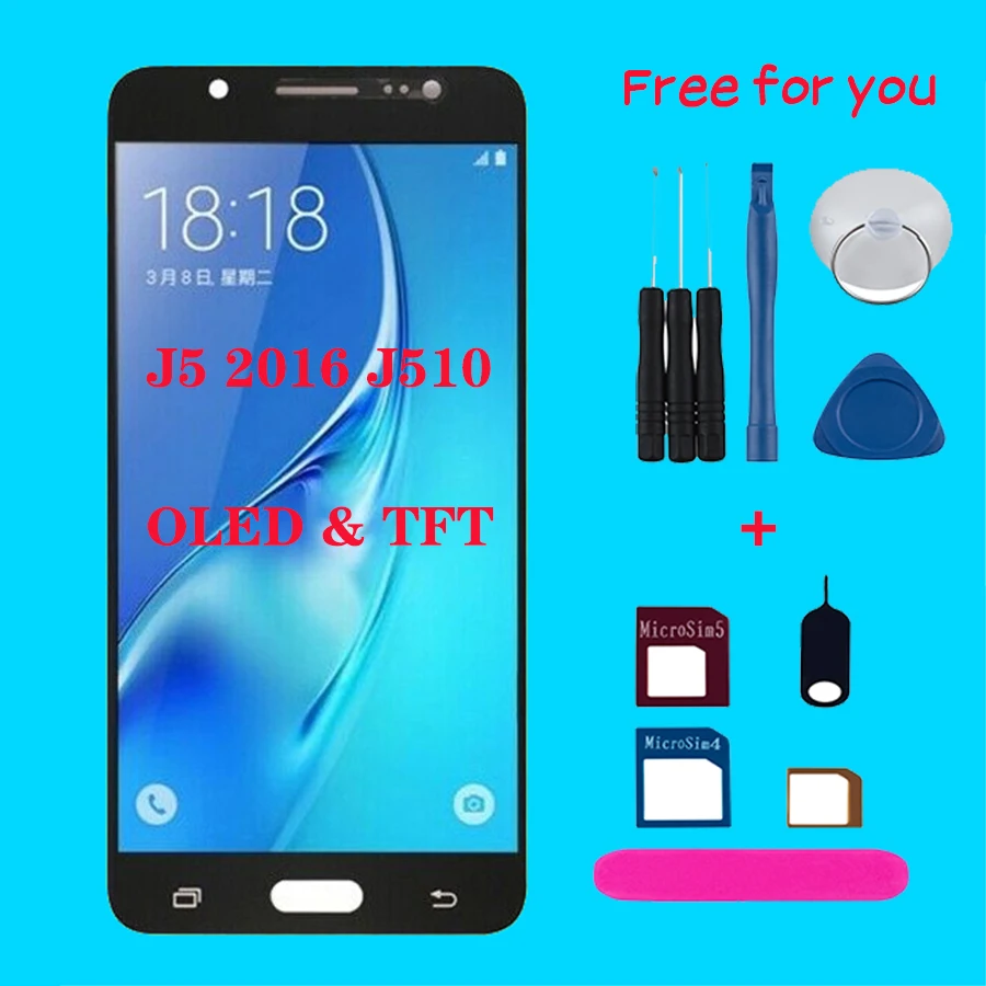 AAA + OLED для Samsung Galaxy J5 2016 SM-J510F J510FN LCD сенсорный экран дигитайзер Замена J510 J510M J510Y |