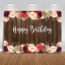 

Mocsicka Wood Fabulous Woman Birthday Backdrop Photography Flower Leaves Happy Birthday Party Photo Background Decoration Studio