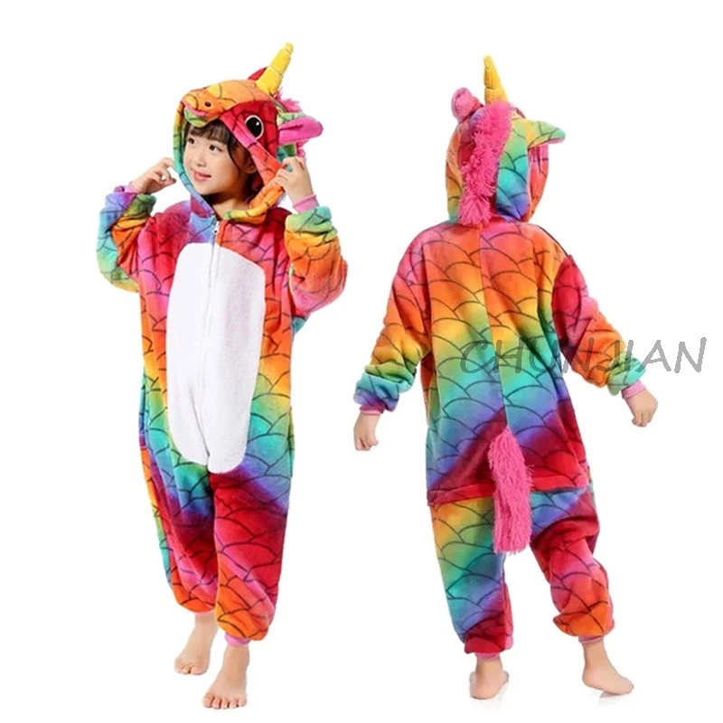 Зимние фланелевые детские пижамы с мультяшным тигром, детская маскарадная Пижама для вечеринки Пижама с единорогом кигуруми, пижамы для мальчиков, От 4 до 12 лет - Цвет: L038