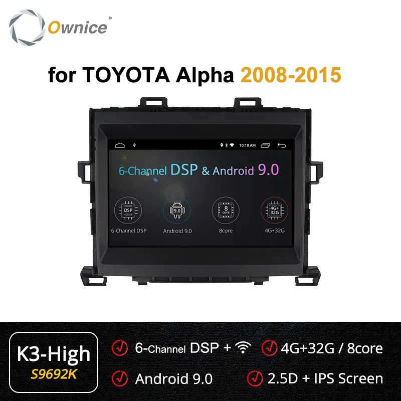 Ownice Android 9,0 2 Дин радио мультимедиа плеер gps стерео k3 k5 k6 для Toyota ALPHARD 2008 2009 2010 2011 2012 2013 - Цвет: s9692 K3 High