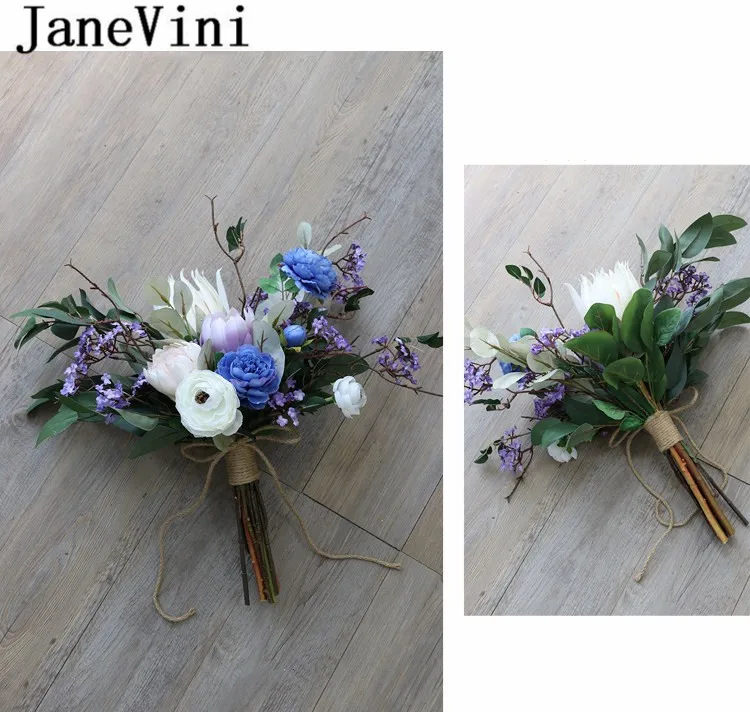 JaneVini Ramo De Novia синий фиолетовый свадебный букет цветов Элегантный Искусственный шелк цветок императора брошь невесты Буке