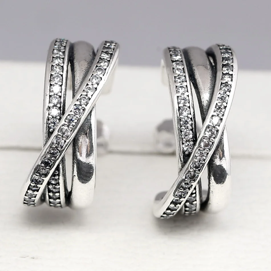 

Original Entwined Circles With Crystal Earring Earrings For Women 925 Sterling Silver Earring Wedding Gift Fine Diy Jewelry