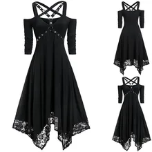 Dress Halloween Gothic Plus-Size Women AD Lace Half-Sleeve Party Open-Shoulder Female