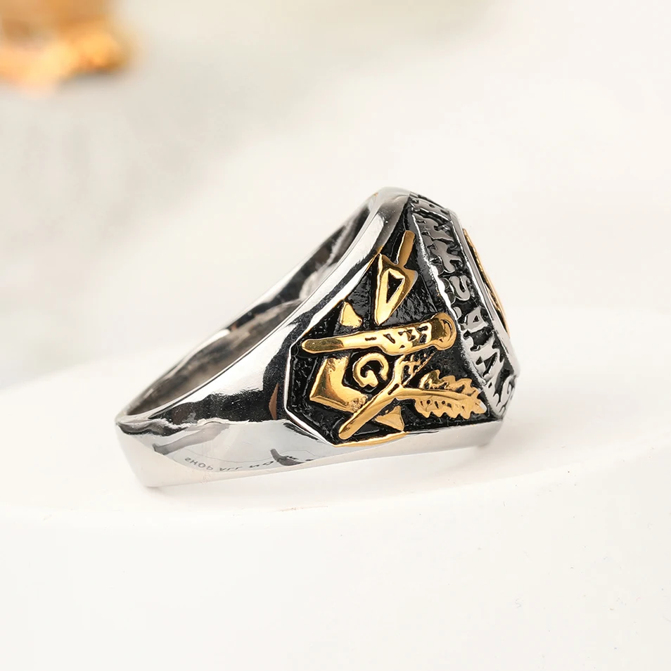Finger Ring Ring Set Gold Color Rings Not Fade Hip hop Freemason Ring Gold-Color Cool Masonic Rings For Men Woman Bands USA Size 7 to 12