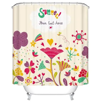 

Summer Flowers Waterproof Bathroom Fabric Shower Curtain with 7 Hooks
