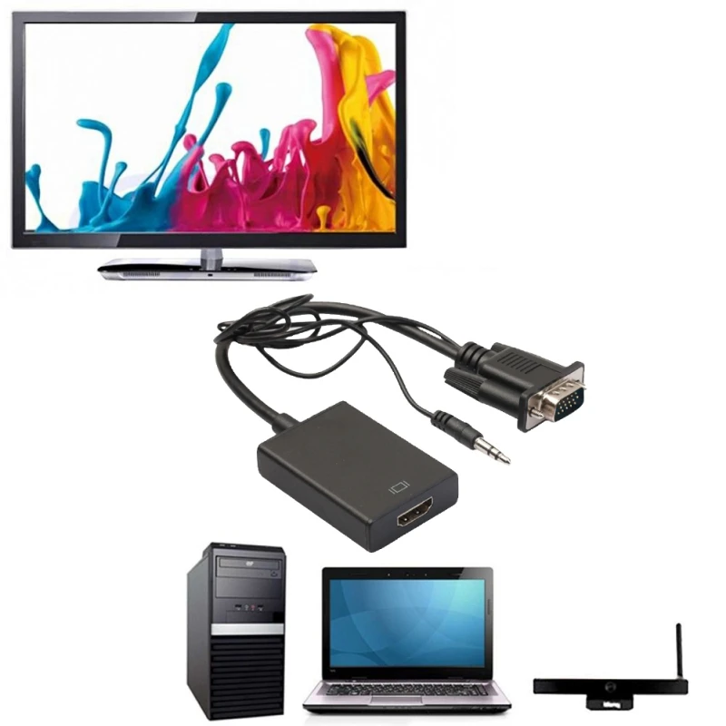  VGA Al Convertitore di HDMI Adattatore Con Supporto Audio 1080P E di Potere del USB Video Convertit