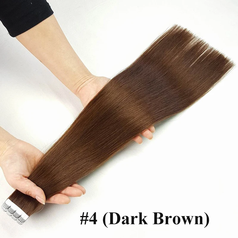Color 4 ShowCoco ленты в Пряди человеческих волос для наращивания дважды обращается Салон Качество Девы выравнивание кутикулы двусторонняя клейкая Синий PU касета ons - Цвет: Color 4