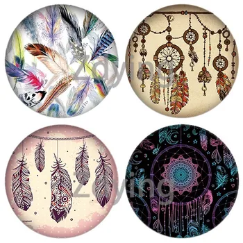 

Zdying 5pcs/lot Feather Moon Lion Pineapple Pattern Round Glass Cabochon Demo Flat Back DIY Making Jewelry Findings