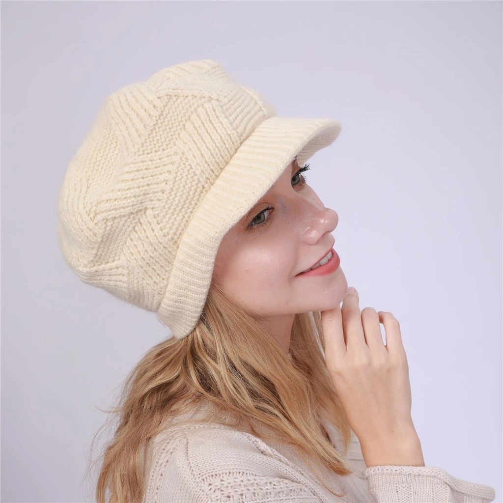 Beret Knitted Hat Keep Warm Winter Casual Beret Knitted Hat Wool Hemming Hat Thicken Ski Hat Sombrero 904