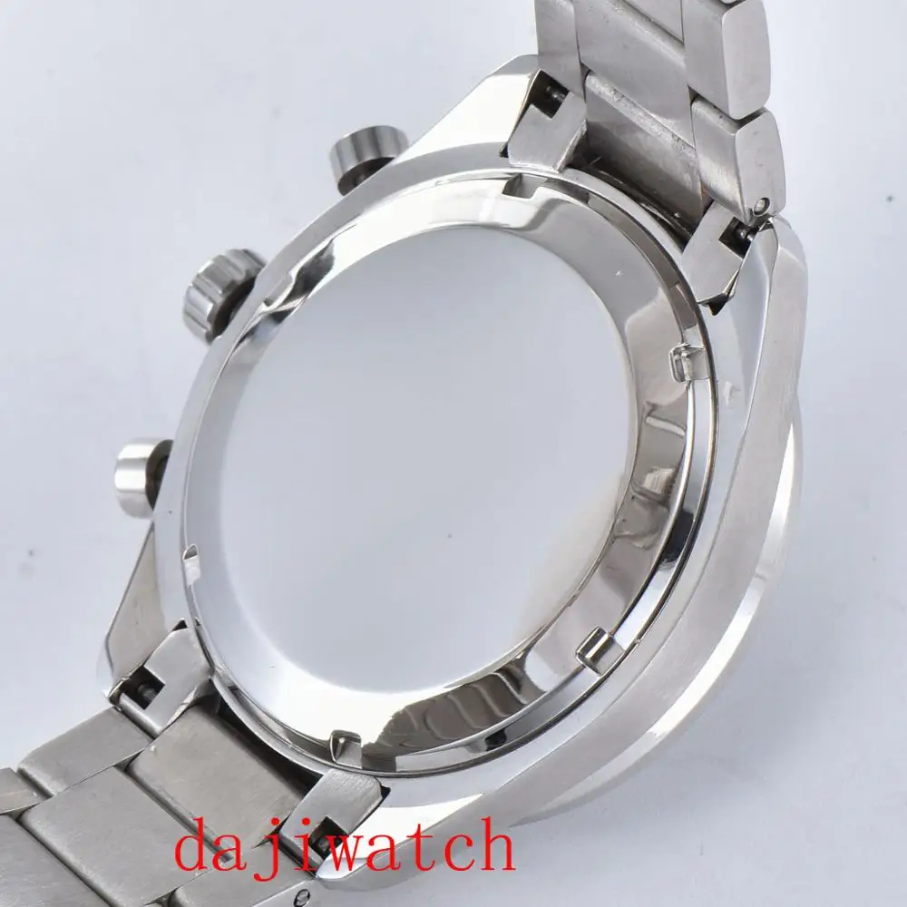 Corgeut 40 мм многофункциональные кварцевые мужские часы хронограф черный циферблат все стальные браслет мужские часы сапфировые зеркальные