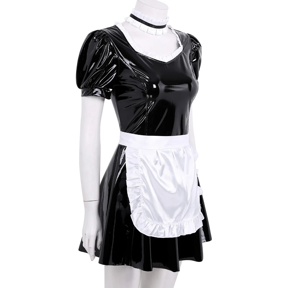 Women Sexy French Maid Servant Role Playing Costume Shiny Babydoll Fancy Dress Lingerie Erotic Cosplay Princess Uniform Aprons