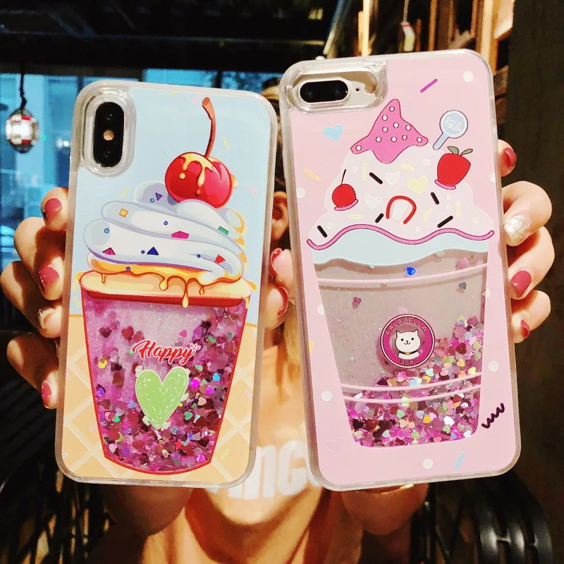 Cute Cupcake Love heart Glitter Shining Phone Case for iPhoneX 8 Plus Soft TPU Back Cover iPhone 6 6s 6plus 7 |