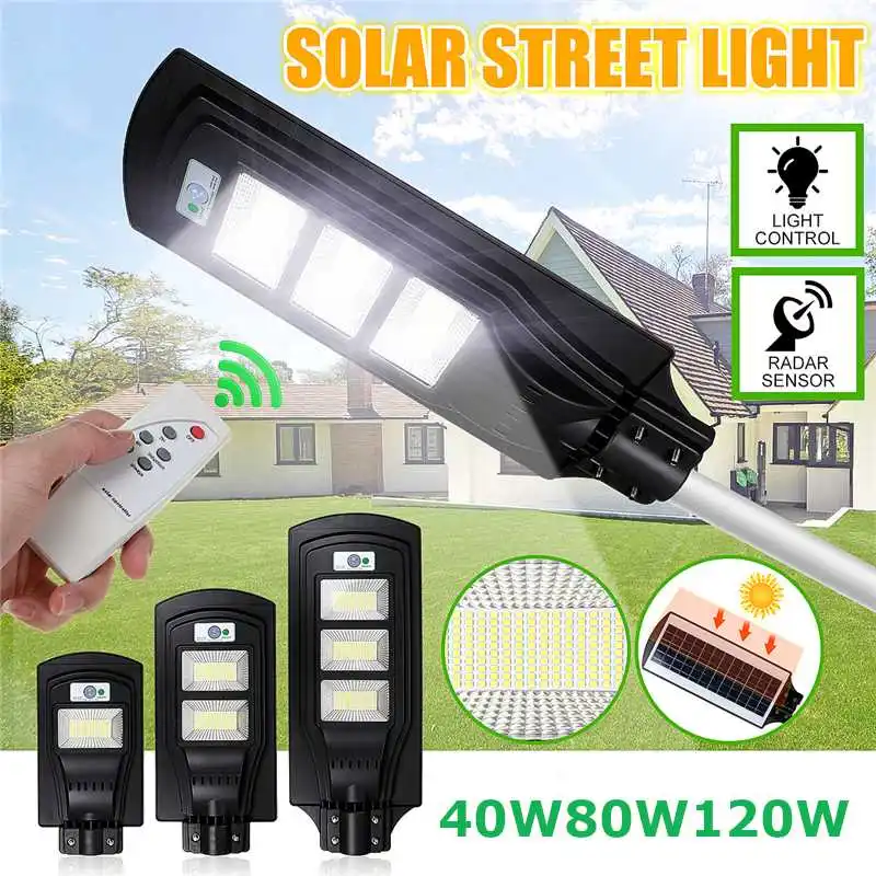 

40W 80W 120W LED Solar Lamp Wall Street Light with Remote Controller Radar PIR Motion Sensor Security Lamp Outdoor Garden Yard