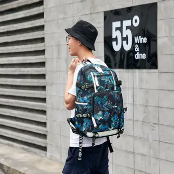 

Students Printed Backpack USB Charging Casual Style Large Capacity Shoulder Bag F42A