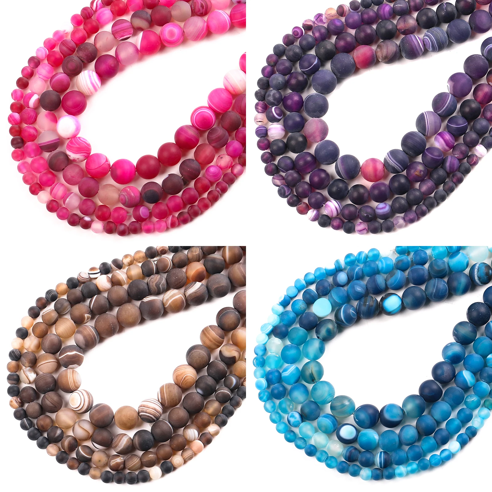 

6 8 10 12 MM Matte Natural Stone Beads Polished Stripes Agates Stone Beads Diy Spacer loose Beads for Jewelry Making Bracelet