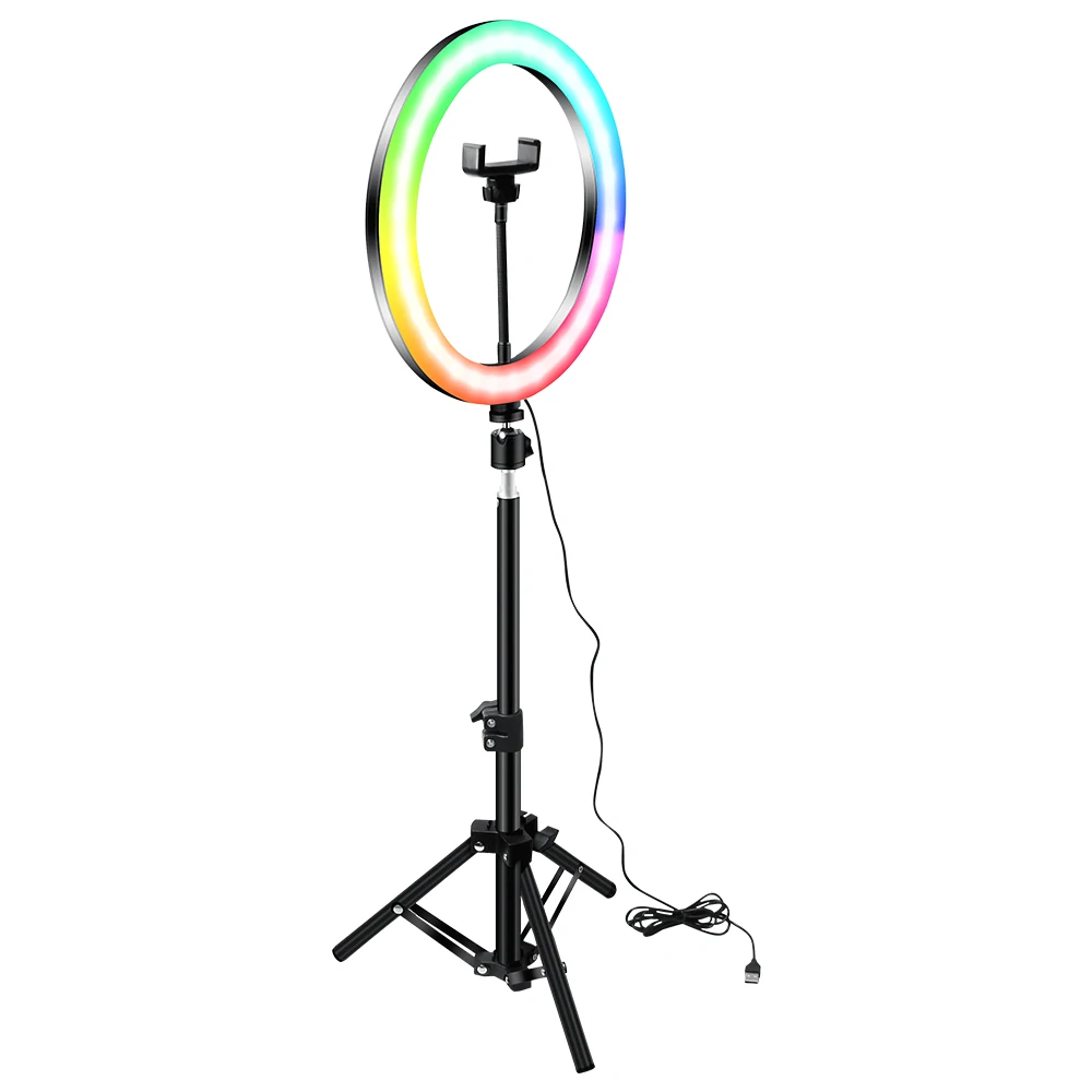 

12 Inch 30cm RGB LED Ring Light Selfie Colorful Photography Lighting With Tripod Phone Clip For Vlogging Youtube Live Streaming