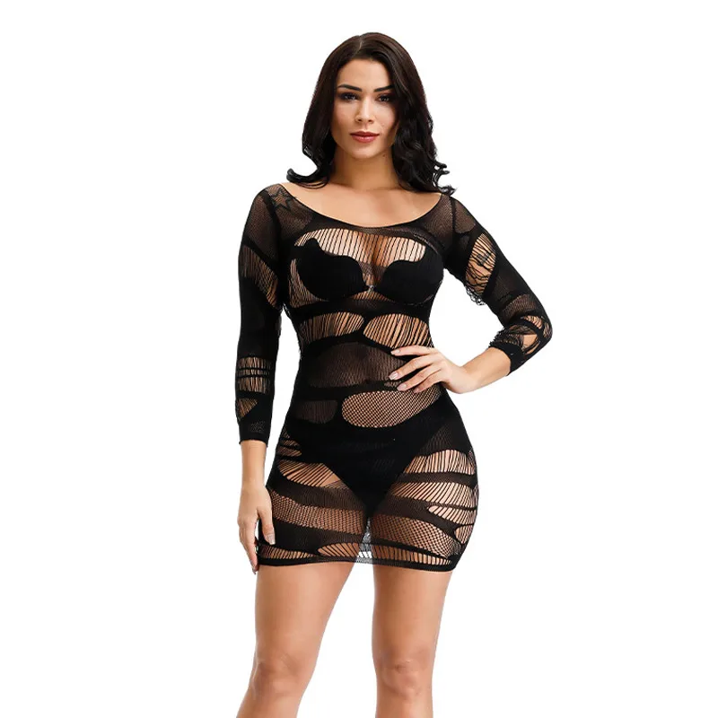 

Black Erotic Lingerie Women Baby Dolls Elasticity Underwear Intimates Female Tights Costumes Plus Size Nylon Mini Dress